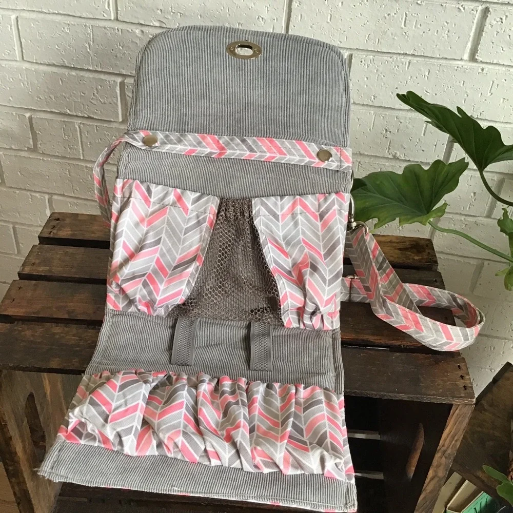 Lilly Bit Pink Chevron Makeup Diaper Clutch Bag